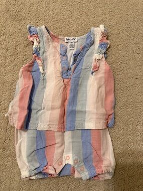 Splendid Pastel Stripe Baby Romper in Pink Blue Cream